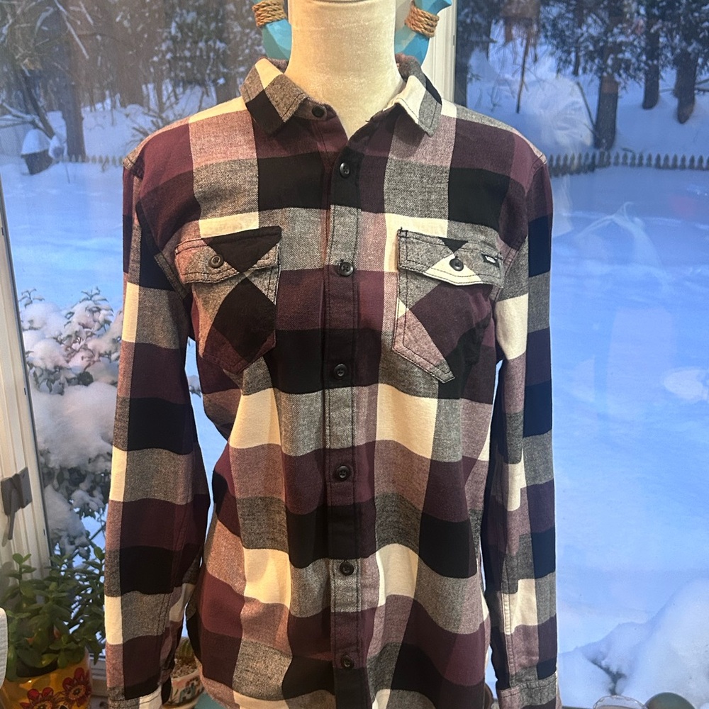 Vans Men's Checkered Button-Down Shirt - Black, White, Burgundy